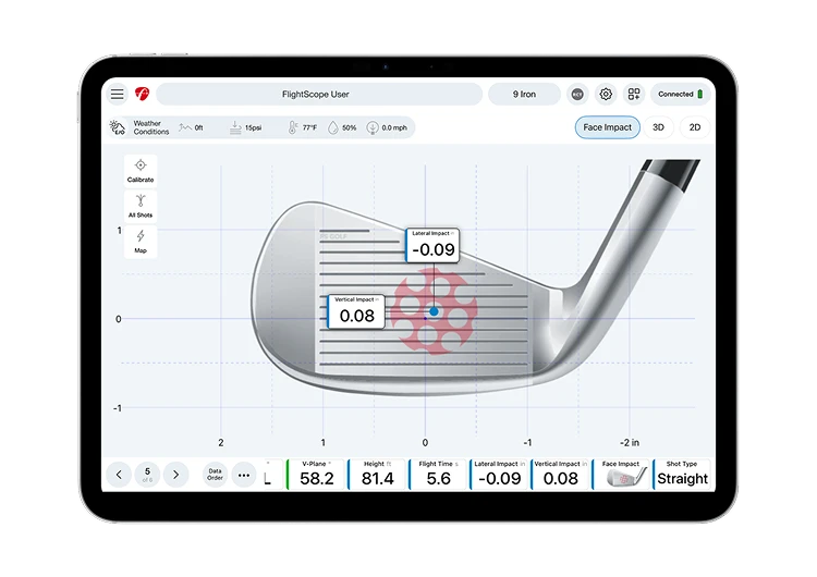 Face Impact Location lateral and vertical impact in the FS Golf app